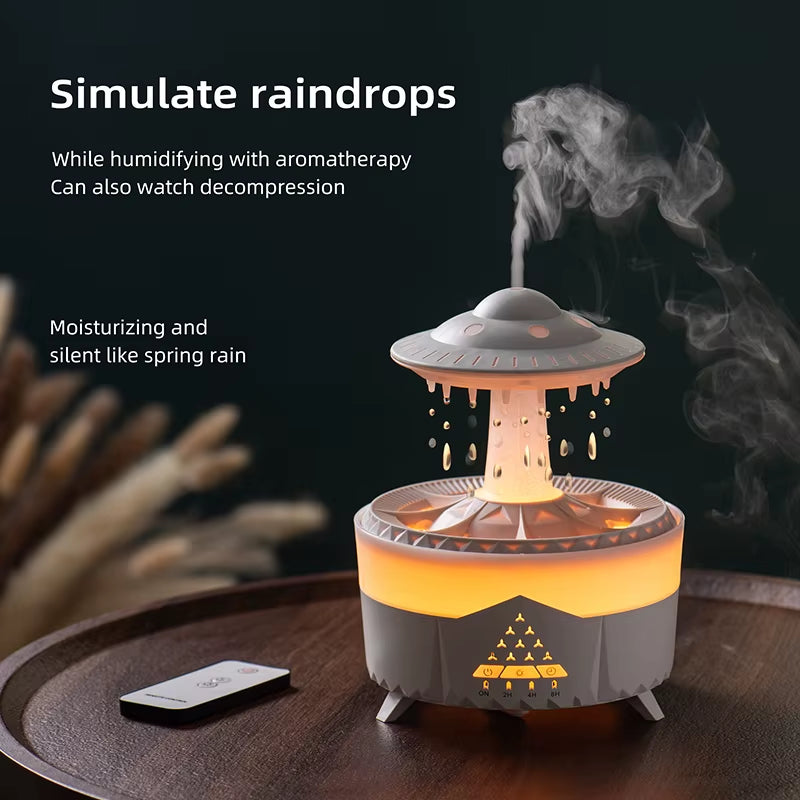 350ml Rain Cloud Aroma Diffuser – USB Mini Air Humidifier with Remote & Colorful Light
