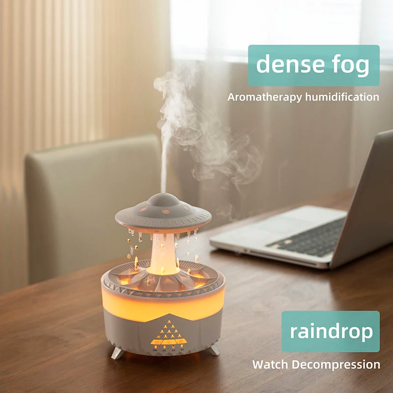 350ml Rain Cloud Aroma Diffuser – USB Mini Air Humidifier with Remote & Colorful Light