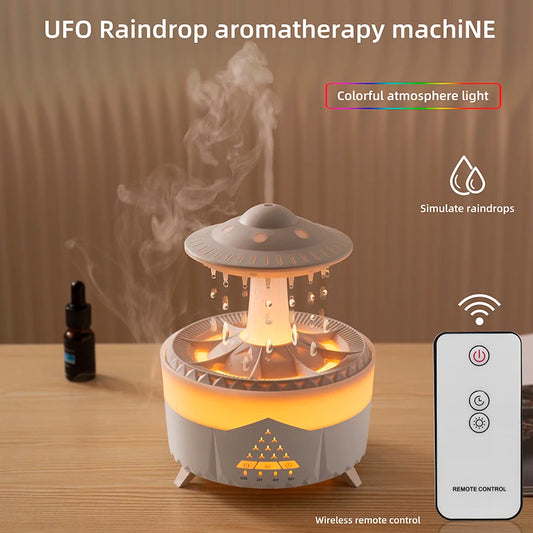 350ml Rain Cloud Aroma Diffuser – USB Mini Air Humidifier with Remote & Colorful Light
